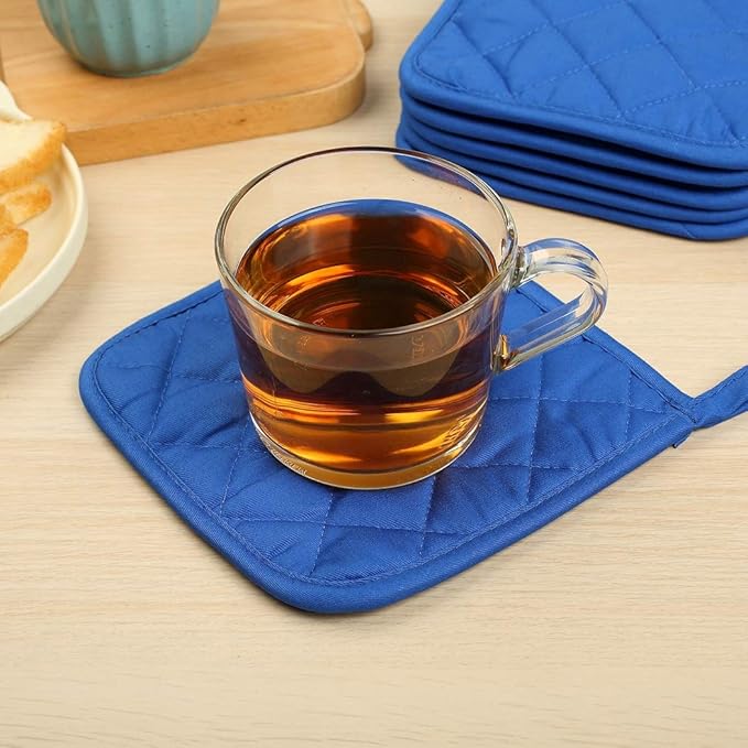 Lifaith 6 Pack Potholders Kitchen Pot Holders Set,Cotton Pot Holders for Kitchen 7 inch hot Pads,Heat Resistant Hot Pads for Cooking and Baking Dark Blue