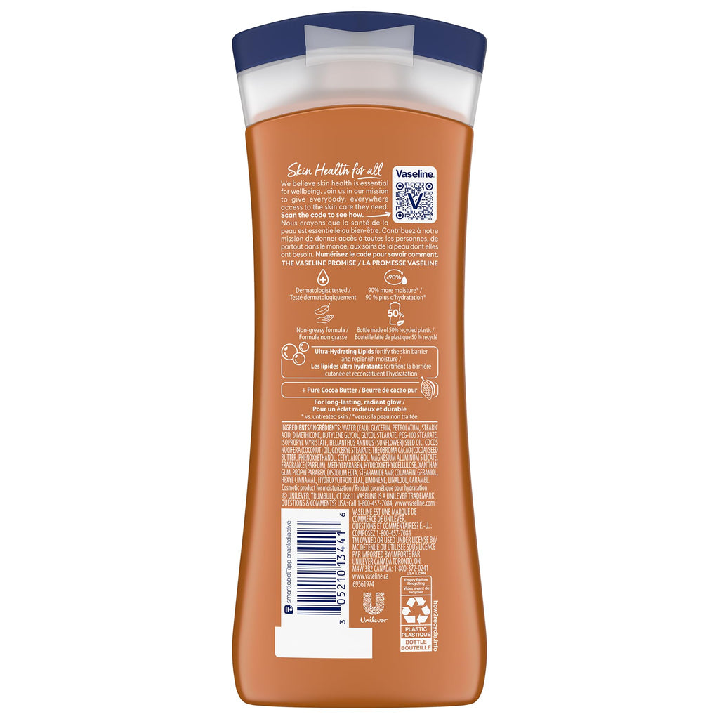 Vaseline Cocoa Radiant 2-Pack – Intensive Care Moisturizing Hand and Body Lotion with Ultra-Hydrating Lipids, Pure Cocoa Butter, 10 Oz Ea