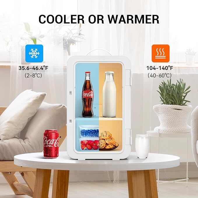 SUAVO Mini Fridge for Bedroom Skincare Fridge 6L/8 Cans Small Refrigerator Compact Refrigerator 110V AC/12V DC Portable Cooler and Warmer for Skin Care Cosmetic Beverages Drinks, Office Dorm and Car