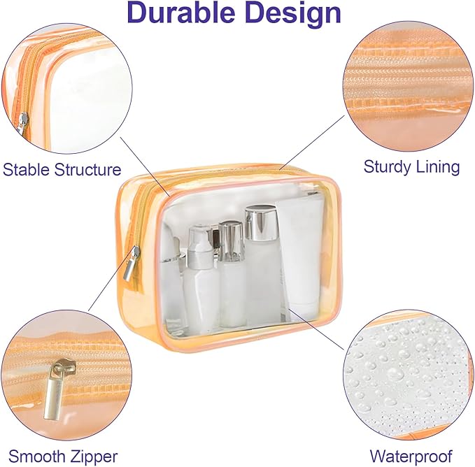 CarryEpic Clear Makeup Bag (4 Packs), Small TSA Approved Toiletry Bags for Traveling Small Size Cosmetic Storage Pouches for Women Organizer with Zipper Pink Orange Green Blue