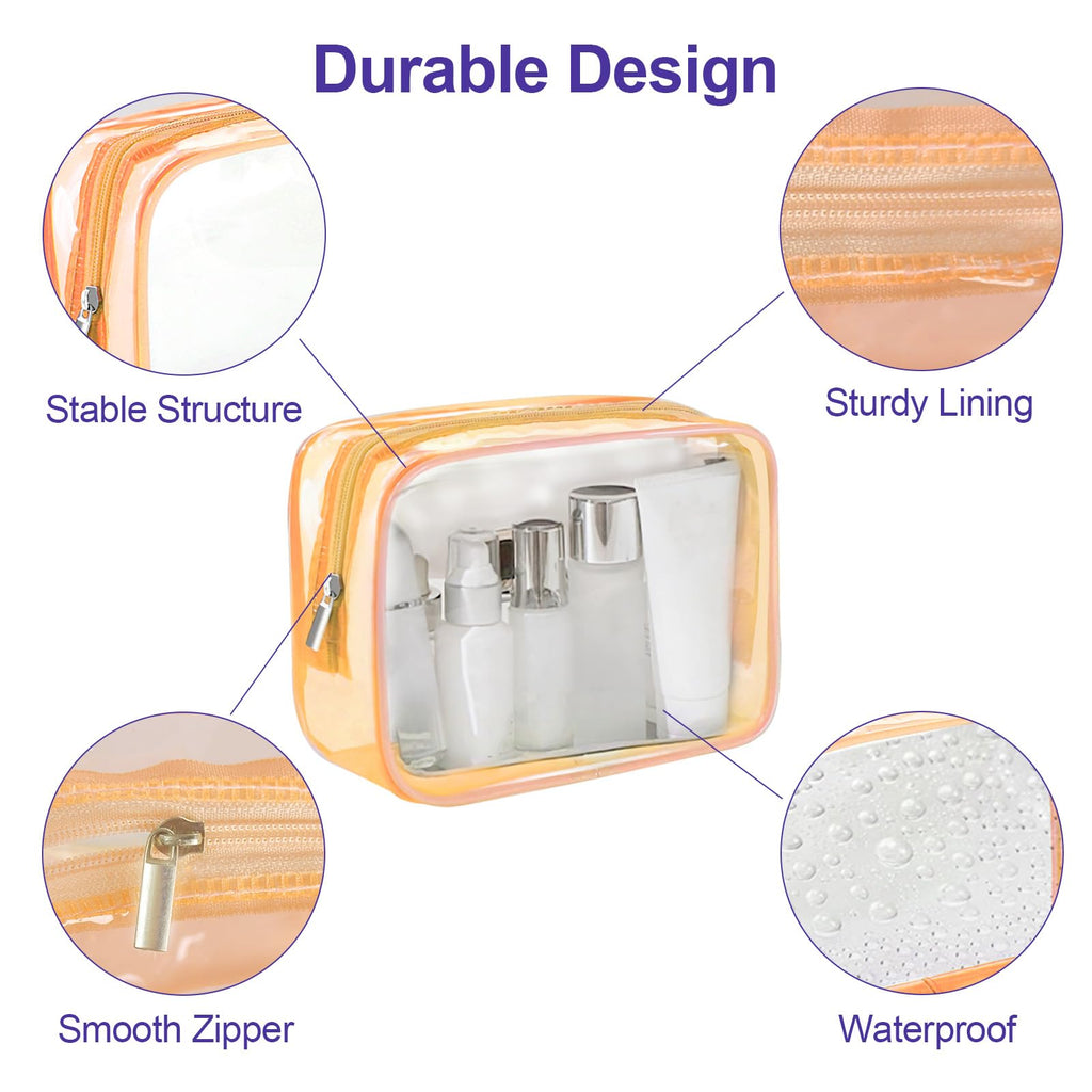 CarryEpic Clear Makeup Bag (4 Packs), Small TSA Approved Toiletry Bags for Traveling Small Size Cosmetic Storage Pouches for Women Organizer with Zipper Pink Orange Green Blue