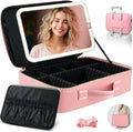 15''X11'' Large Makeup Bag with Removable Lighted Mirror, PU Leather