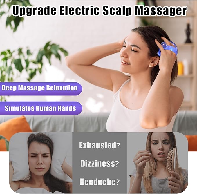 Viuyougor Scalp Massager Electric, Portable Scalp Massager Tool, Waterproof Head Massage Stress Relax, Hair Massagers with 3 Speed Modes & 8 Massage Claws