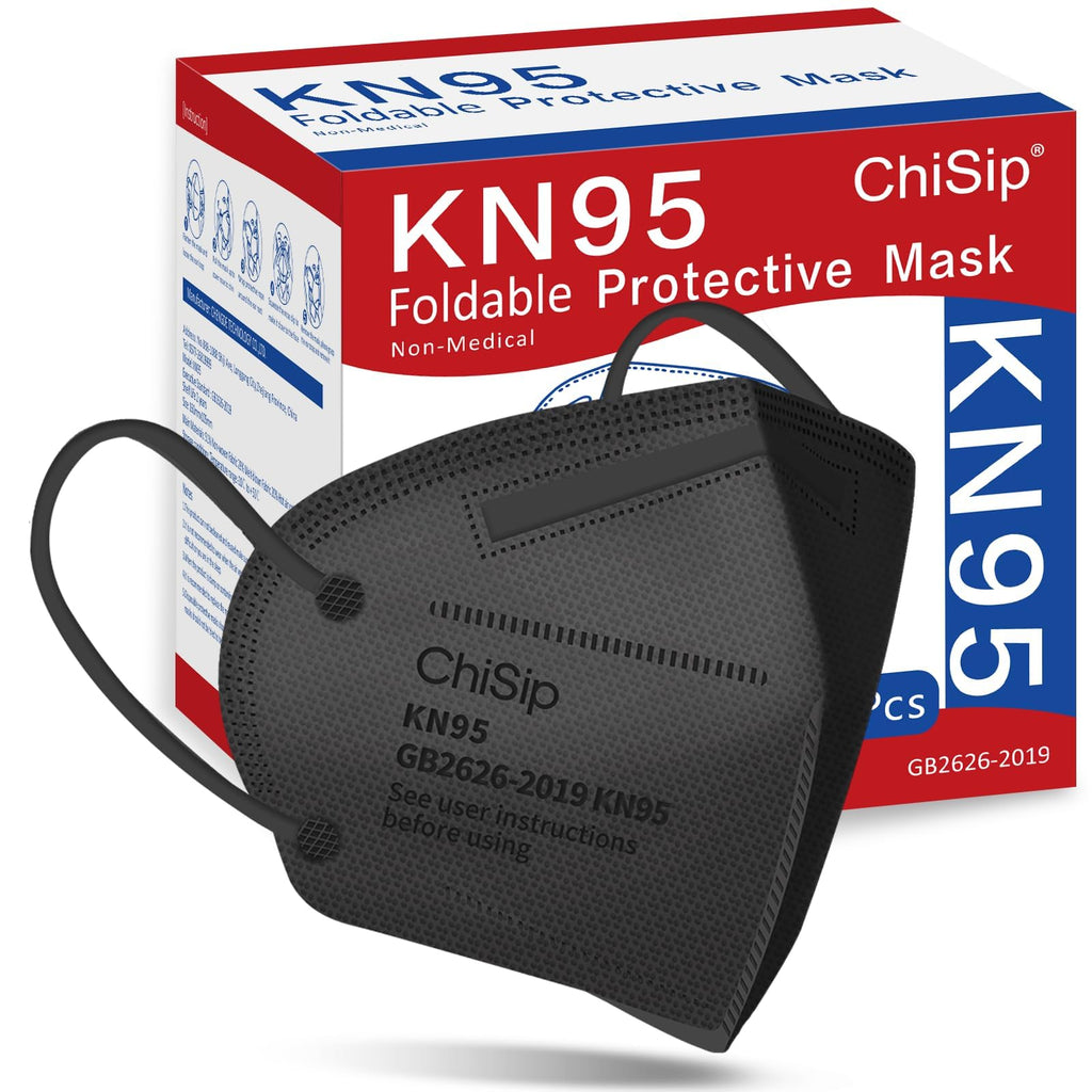 ChiSip KN95 Face Mask 60 Pcs, 5 Layer Cup Dust Safety Masks, Breathable Protection Masks Against PM2.5 Dust for Men, Women Black