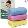 Bathway Exfoliating Washcloth Body Scrubber, 36.81-Inch Quick-Dry Exfoliating Towel, Japanese Loofah Back Scrubber Towel for Women Men (Blue & Rose Red & Yellow, Pack of 3)