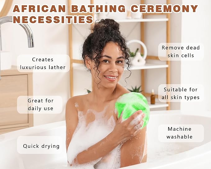 2 Pack African Net Sponge Exfoliating Body Scrubber Bath Sponge for Daily Use (Light Purple + Light Green)