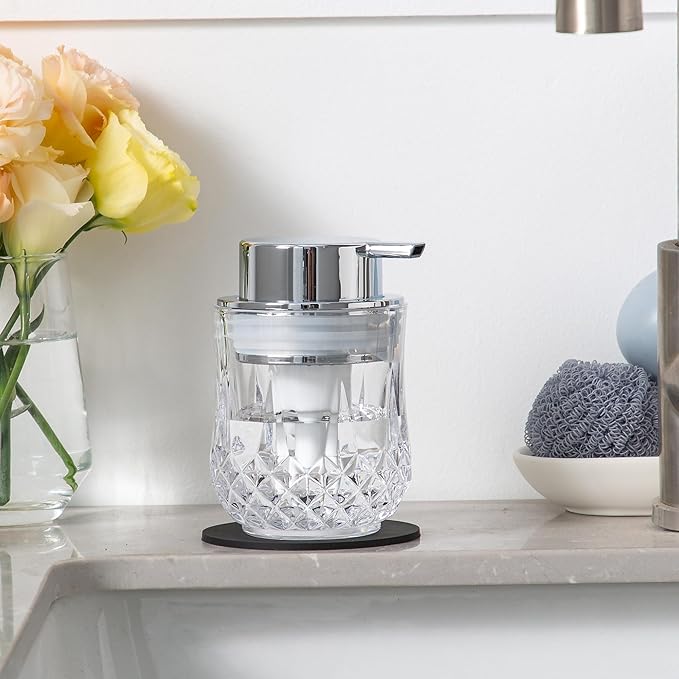 Enra Foaming Soap Dispenser for Bathroom and Kitchen - Glass Refillable, Modern Home Design (Clear/Silver Foam Pump)