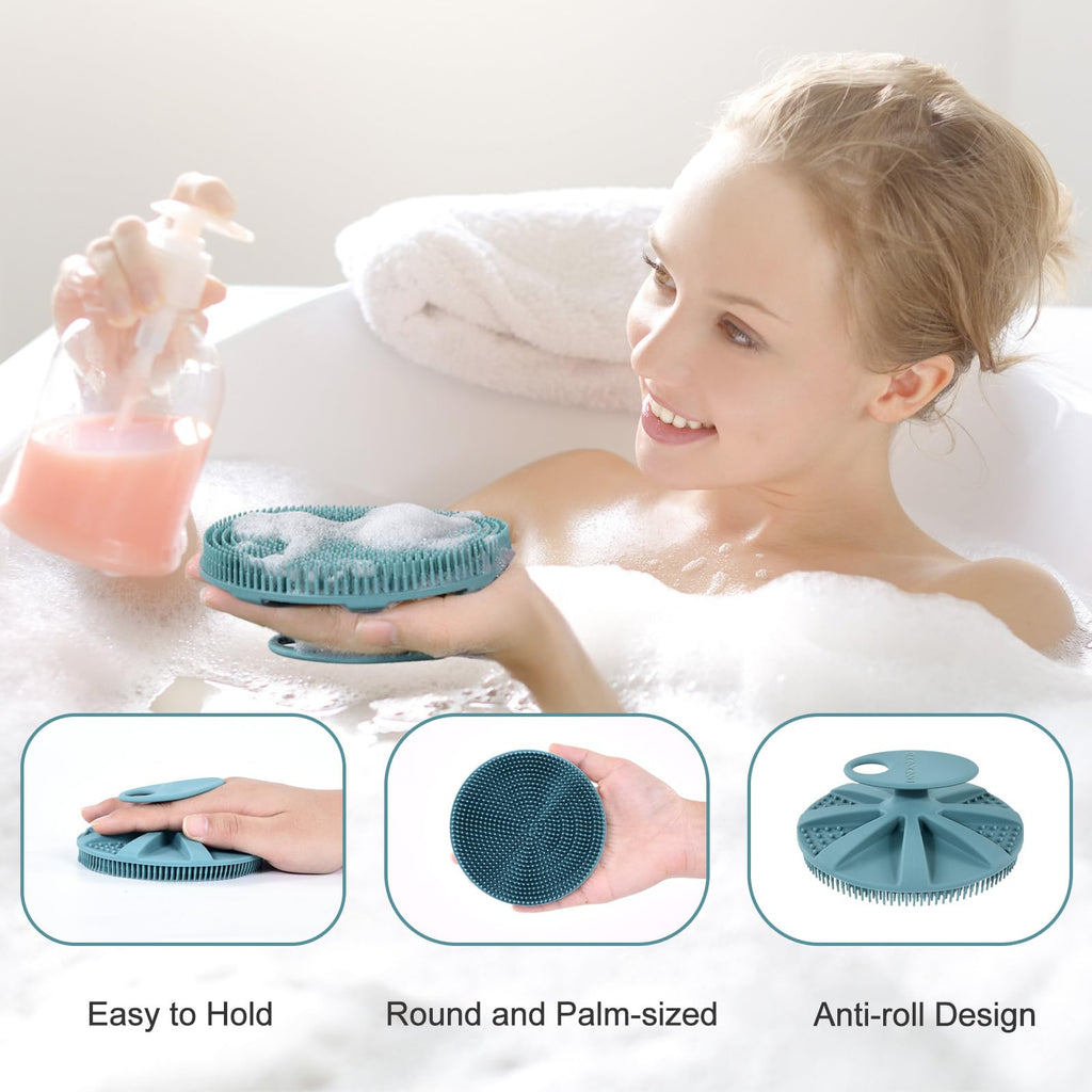 INNERNEED Food-Grade Soft Silicone Body Scrubber Shower Brush, Dark Green