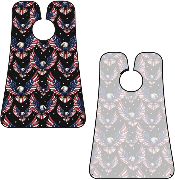 Adjustable Beard Catcher Apron, American Flag and Bald Eagle Patriotic Black Shave Bib, Non-Stick Waterproof Grooming Bib, Shaving Essential for Men Dad Christmas