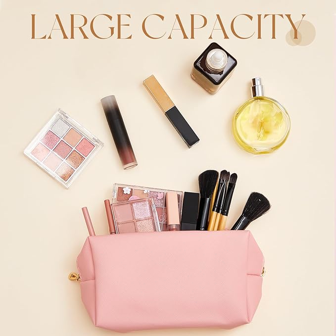 Kigeli Aesthetic Makeup Bags PU Leather Cosmetic Pouches Waterproof Plain Toiletry Bags Makeup Pouches Bulk for Women Party Gift Travel Storage Organizer(Vivid Color,7.1 x 2.8 x 4.3 in)