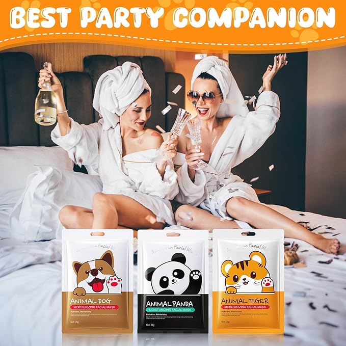 6 Packs Animal Character Facial Masks, Deep Hyrating Spa Masks for All Skin Types, Gift for Kids' Birthady Party, Girl's Night, Enjoy Skincare Life
