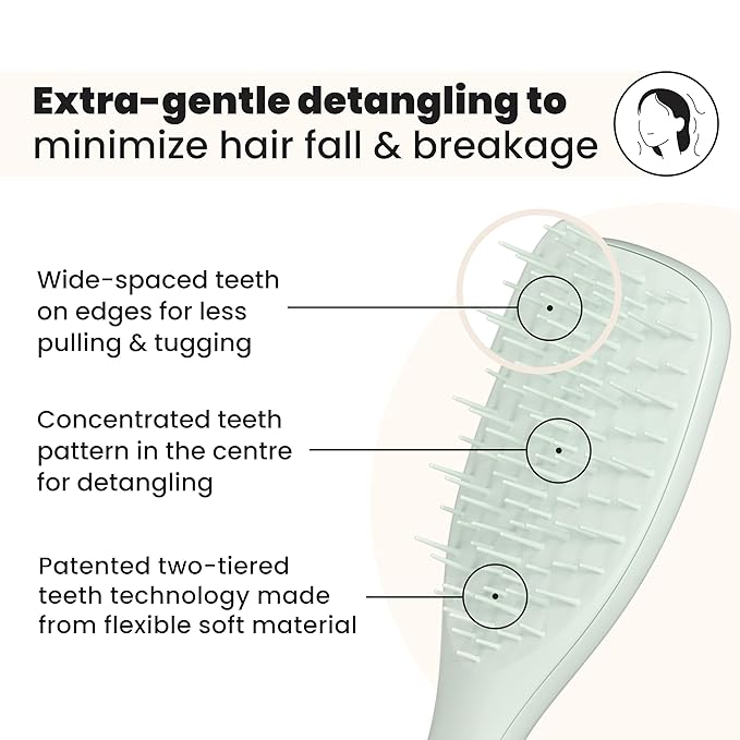 Tangle Teezer Extra Gentle Detangler Brush, Fragile Hair, Eucalyptus Green