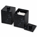 Jung Ford 2-Pack Marble Pattern Cotton Swab Holders with Lids, Resin Bathroom Vanity Storage Jars, Square Qtip Containers for Cotton Balls, Pads, and More (Black)