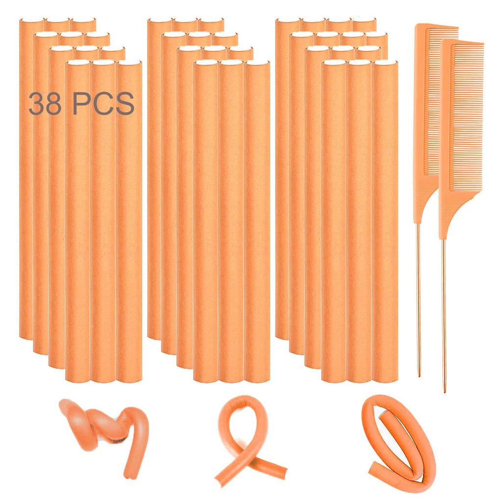 Flexible Hair Curlers, 38 PCs 9.45" Soft Foam Twist Rods for Long Hair, No Heat Overnight Curls & 2 Steel Pintail Combs