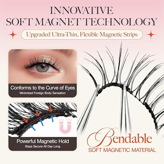 LASHVIEW Magnetic Eyelashes Natural Look, Reusable Magnetic Lashes with Applicator, No Glue Needed, Windproof & Waterproof,Comfort RCM01-1