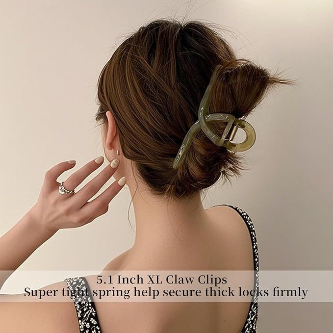 Nalodu 5 Inch Extra Large Claw Clips, 13 cm No Slip Jelly Jumbo No Slip XL Hair Clips for Thick Long Curly Hair, Big Hair Claw Clips, 5 Pack