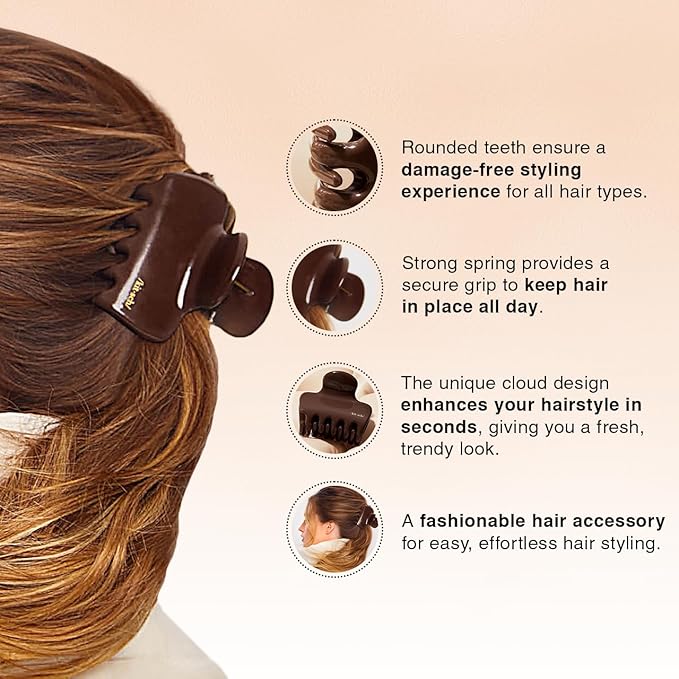 Kitsch Plastic Puffy Claw Clip for Women - 3.15 Inches Claw Clips for Full or Half Ponytail, Secure Hold for Thick Hair, Stylish Hair Accessories - Chocolate, 1pc
