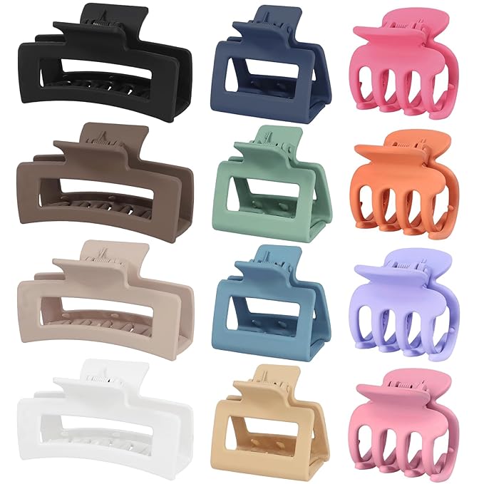 SMKSL 3 Styles Hair Clips for Women Small Medium Big Claw Clips for Thin Thick Hair 12 Pcs Hair Claw Clips Hair Clips Combination Hair Accessories for Women (Multicolor)