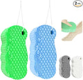 2Pcs Magic Exfoliating Bath Sponge, 3D Ultra Soft Deep Cleansing Body Sponge with Lanyard, Gently and Painlessly Removes Dead Skin & Impurities, Skin Friendly Reusable Sponges (Blue + Dark Green)