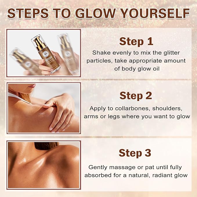 LZXLUKGIR Shimmer Body Oil,Glitter Sunscreen,SPF 45 Broad Spectrum,Lightweight Moisturizing Body Glow Oil,Water Resistant,Glowing Results,01 Rose Gold