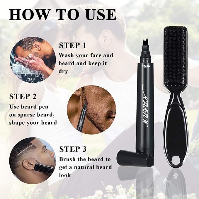 Beard Pencil Filler for Men - Sweat Proof, Water Resistance, Long Lasting & Natural Finish barber Pencil, Mustache Repair Shape (NORMAL BRUSH, BLACK)