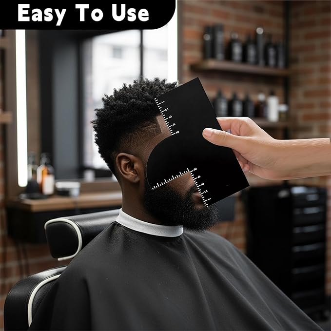 Ocoullow Enhancement Card for Barbers with Measurement Indicators, Reusable Hairline Shaping Tool, Color Spray Edge Line Up Tool, Barber Accessories for Precise Hairline & Beard Styling - Black