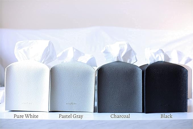 Tissue Box Cover Holder, Square with Bottom Belt by Carrot's Den - PU Leather Decorative Organizer for Tabletop, Bathroom, Car, Office | Pastel Gray