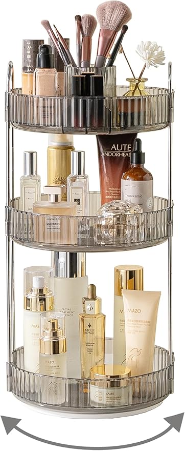 Asayuee 360 Rotating Makeup Organizer,2 Tier Large Capacity Make Up Organizers and Storage,Skincare Perfume Vanity Organizers,Bathroom Cosmetics Storage Organizer Countertop(Clear)