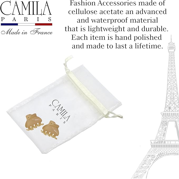 Camila Paris CP3660 French Hair Clip for Women, Small 1 inch Set of 2 Girls Hair Claw Clips Jaw Fashion Durable and Styling Hair Accessories for Women, Strong Hold No Slip Grip, Made in France