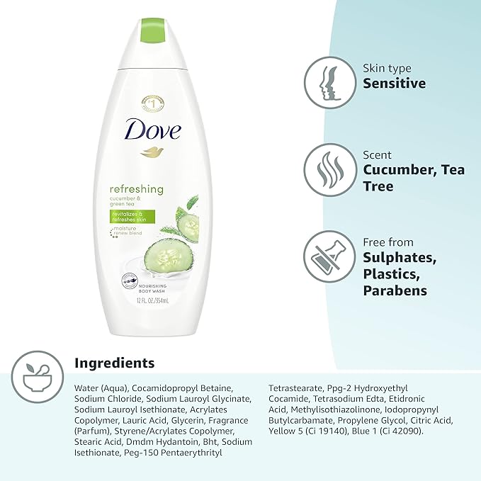 Dove go fresh Refreshing Body Wash Revitalizes and Refreshes Skin Cucumber and Green Tea Effectively Washes Away Bacteria While Nourishing Your Skin 11 oz