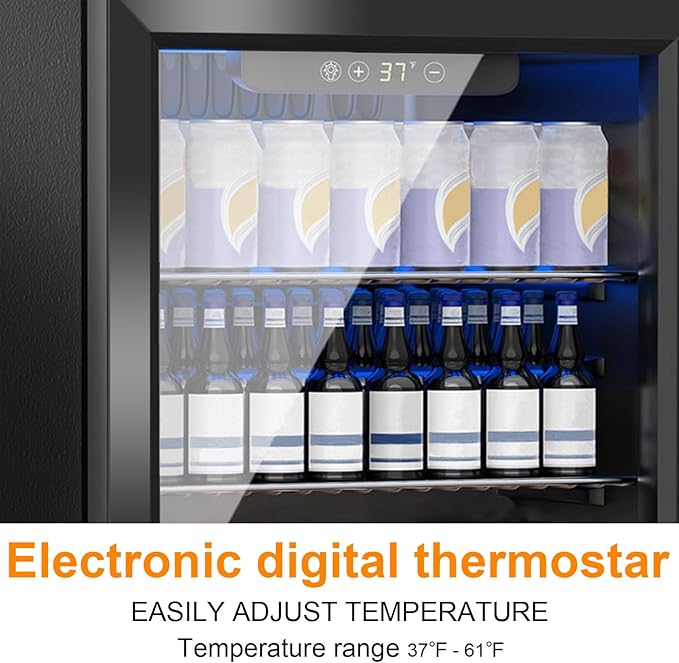 DOGHLY Beverage Refrigerator Cooler, 72 Can Mini Fridge Glass Door for Drinks Soda, Beer, or Wine - Small Refrigerator for Office Bedroom Home Bar, Adjustable Shelves, 1.7 Cu.Ft, Black