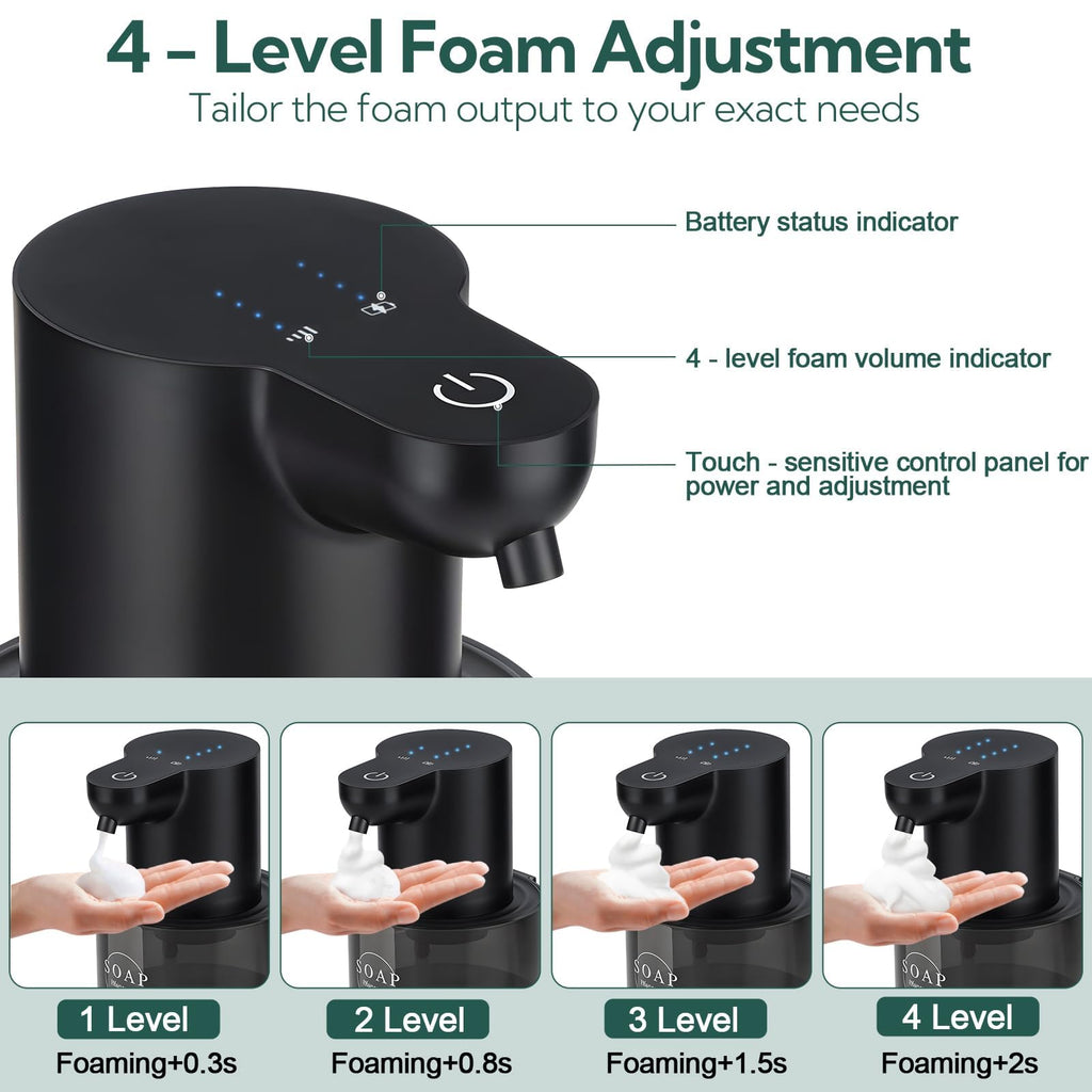 2 Pack Automatic Soap Dispenser, Touchless Automatic Foaming Soap Dispenser, Electric Wall Mounted Dispenser, 13.5oz/400ML USB Rechargeable with 4-Level Adjustment for Bathroom, Kitchen & Office