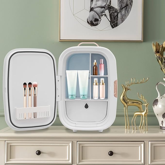 HIPUDNLM Skincare Fridge,12L Portable Beauty Fridge,Mini Skincare Fridge Cooler & Warmer Cosmetics Refrigerator for Makeup SkinCare, Food and Drinks (White)