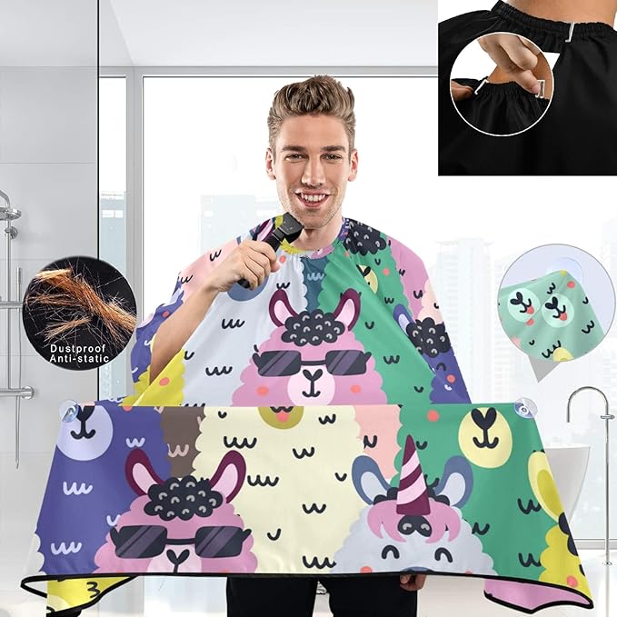 Visesunny Barber Cape - Funny Llama Pattern Polyester Hair Cutting Salon Apron Anti-Static Water-Resistant Shaving Bib