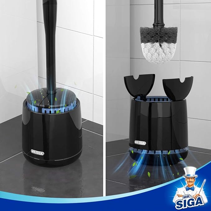 MR.SIGA Toilet Bowl Brush and Holder, Sturdy Long Handle, Black, 1 Pack