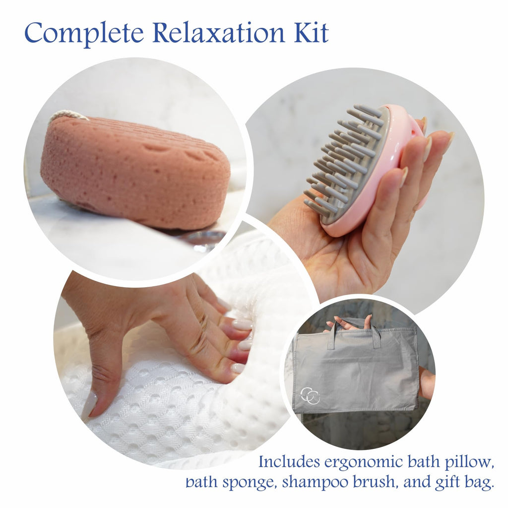 Bath Pillow for Tub, Luxury 4-Piece Spa Gift Set, Head, Neck & Back Support
