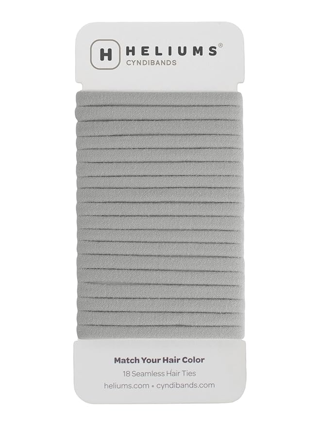 Heliums Thin Seamless Hair Ties - Gray - 6mm Nylon No Damage Ponytail Holders, 1.75 Inch, Medium Hold for Thin to Normal Hair - 18 Pack