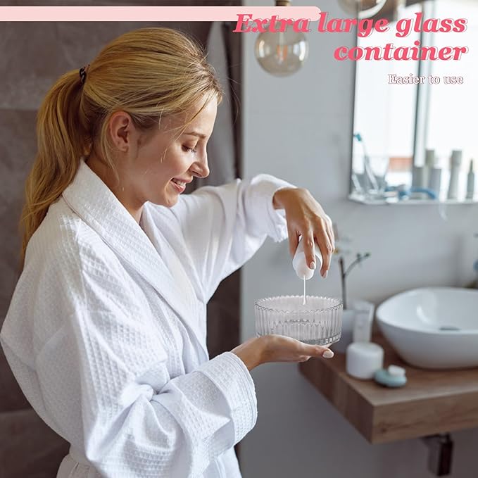 YINGMAN 3Pcs Extra Large Body Powder Puff & Luxury 6" Glass Jar Dusting Powder Container with Puff for Women Bath Powder Puffs Perfect for Talcum or Loose Powder (Light Purple)