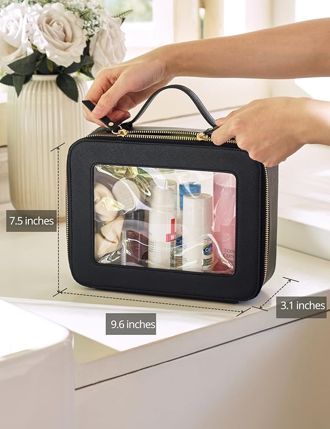 Popvibe Clear Makeup Case Black Traveling Toiletry Bag Travel Large Big Clear Cosmetic Bag Mahjong Tile Bag with Zipper Women