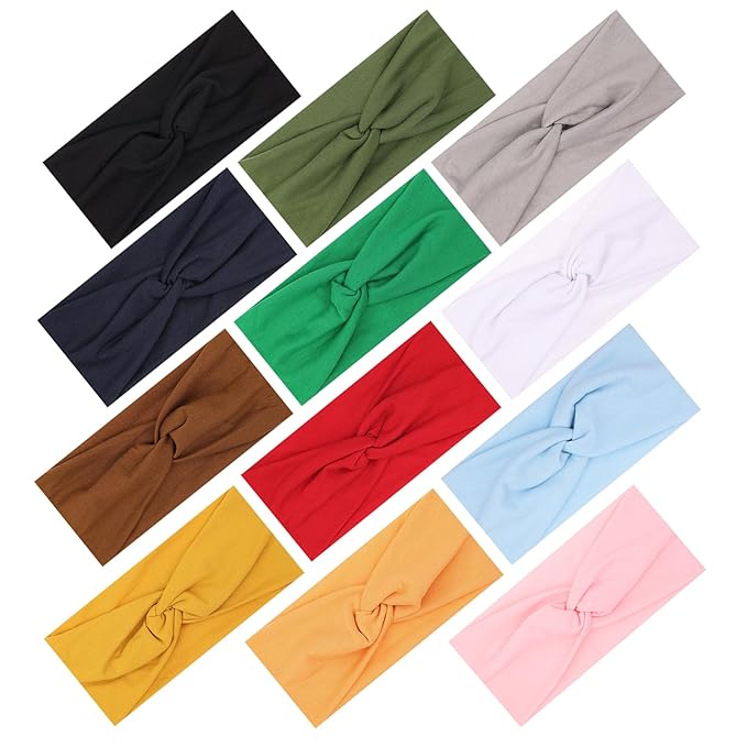 XTREND 12 Pcs Women's Headbands Twisted Cross Elastic Head bands Yoga Workout Non-Slip Sweat Soft Headband Solid Color Simple Versatile Hair Accessory Scarf
