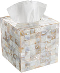 Milano Mother of Pearl Square Resin Tissue Box Cover with Bottom Slider