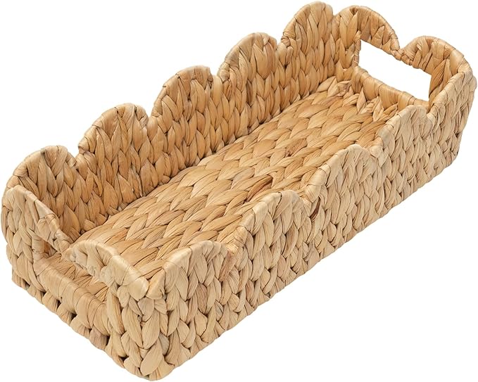 Coeusy 2 Pack Toilet Baskets,Scalloped Edge Wicker Basket for Toilet Paper Storage,Small Baskets for Bathroom,Living Room,Countertop,Shelves,Both Organizer & Decor,Natural Water Hyacinth