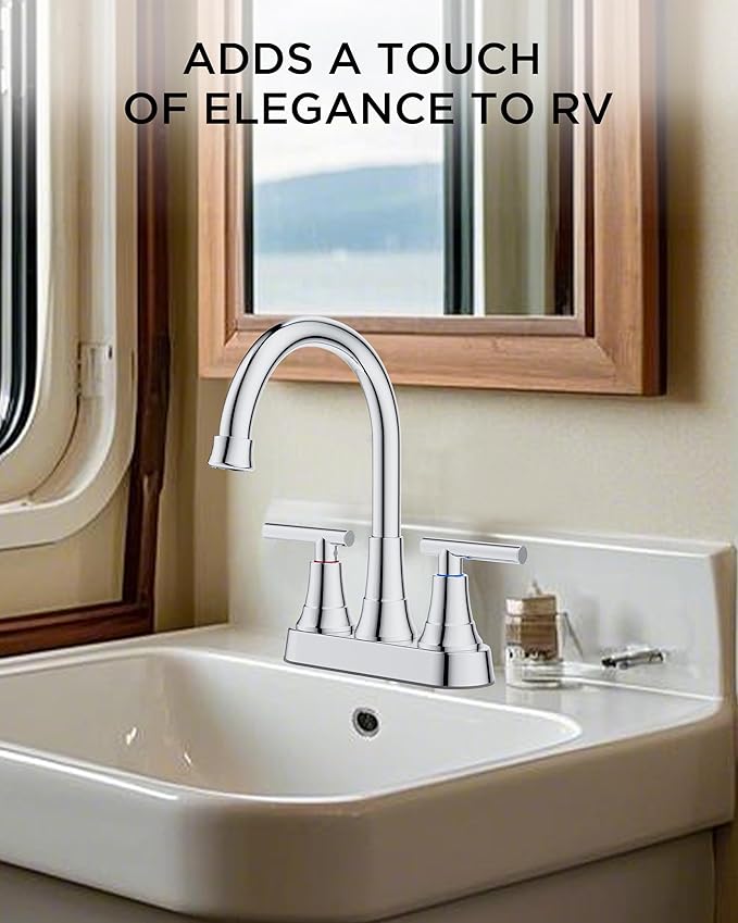FORIOUS 4 Inch Bathroom Faucets for Sink 2 or 3 Hole, Chrome Centerset Bathroom Sink Faucet with Pop up Drain and cUPC Hose, 360° spout, Two Handles for Restroom,Vanity, RV Remodel