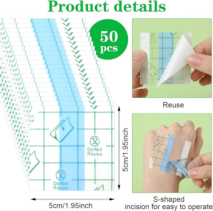 Qianyu 50 Pieces Makeup Hand Palette Single Use Makeup Mixing Palette Professional Makeup Artist Must Haves Disposable Transparent Waterproof Cosmetic Tray Adhesive Tape for Women and Girls (50)