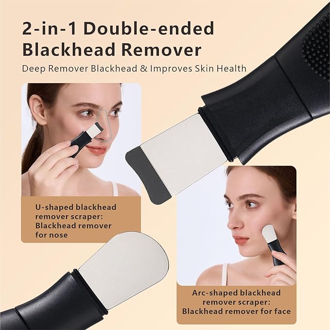 Face Washing Brushes,Blackhead Removal Tools,3Pcs Pore Cleaning Brush, Skin Scrubber Face Spatula,Double-Headed Blackhead Extractor Pimple Extractor,Face Scraper for Deep Cleansing (Black)
