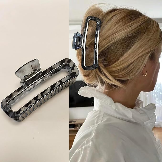 Nalodu 5 Inch Large Hair Claw Clips, No Slip Matte & Glossy Unbreakable Square XL Hair Clips for Thick Long Curly Hair, Women's Big Rectangle Strong Clips, 4 Pack