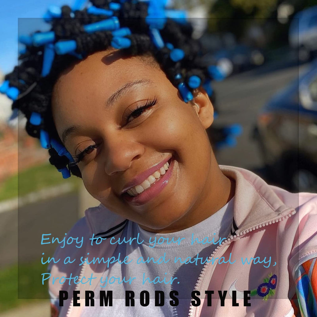Perm Rods,60 pcs Small Size Rollers for Natural Hair Long Short Hair Styling Tool Curlers 0.35 inch Blue Color