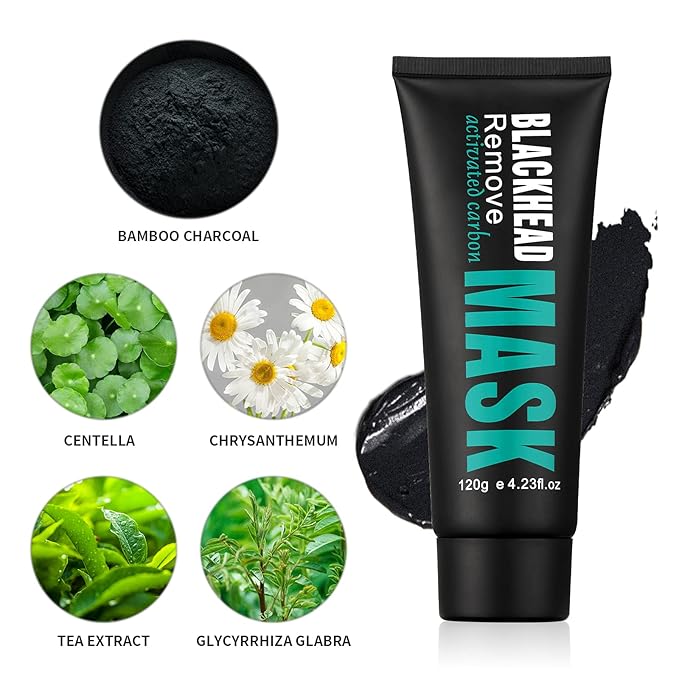 Peel Off Face Mask Blackhead Whiteheads Remover Masks Activated Charcoal Black Mask Purifying Peeling Facial Mask for Nose Pores Removal Cleansing Acne with Brush and Pimple Extractor Tools