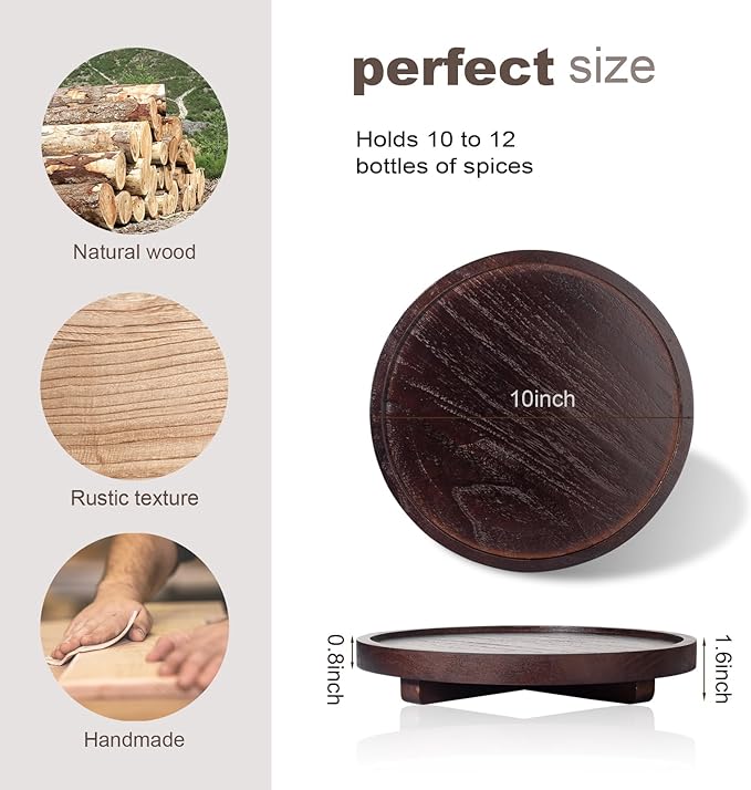 Round Decorative Tray Farmhouse Kitchen Decor Soap Dish, 10" Walnut