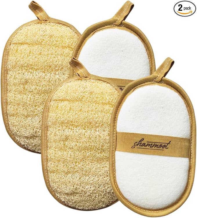 Natural Loofah Exfoliating Body Scrubber – Natural Loofah Sponge Exfoliates Face & Body for Healthier Skin – 2-Sided Loofas for Men & Women – Body Wash Shower Scrubber Luffa(Pack of 2)